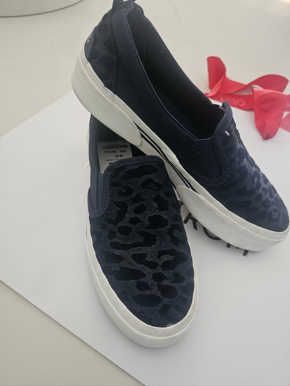Women’s Navy Slip-On Leopard-Print Canvas Sneakers